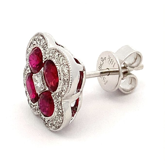 Ruby and Diamond Gold Stud Earrings