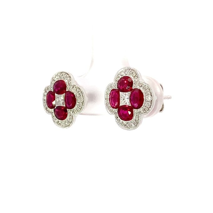 Ruby and Diamond Gold Stud Earrings
