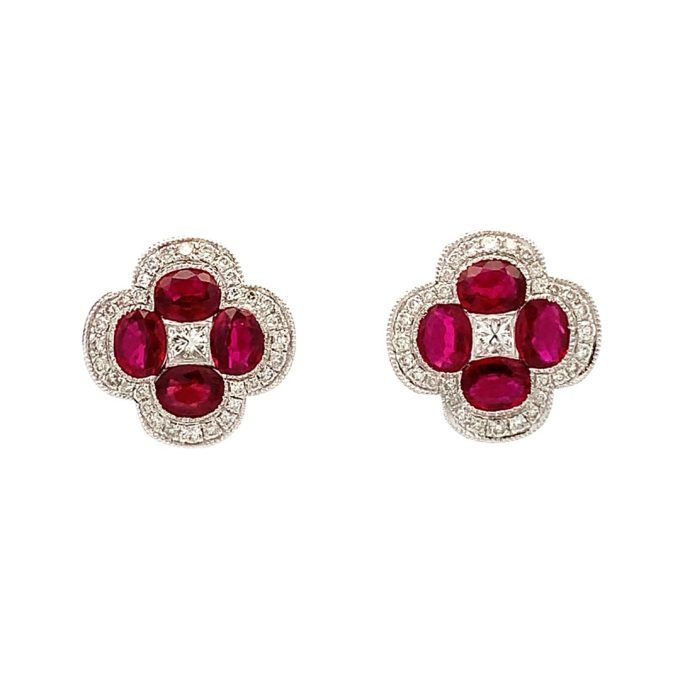 Ruby and Diamond Gold Stud Earrings