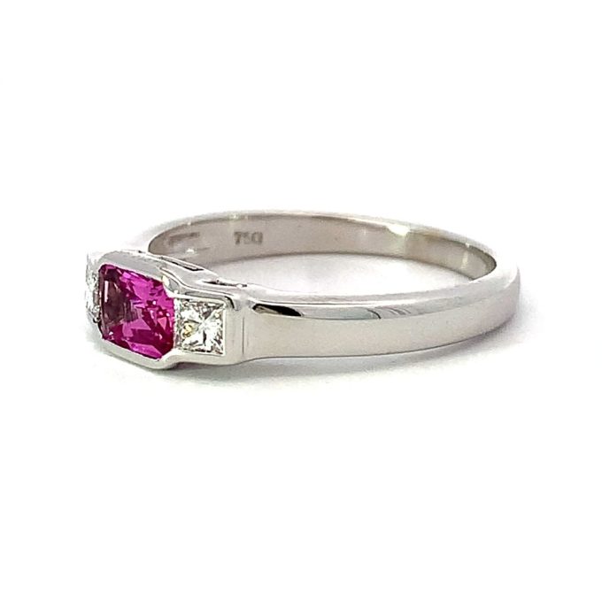 Pink Sapphire and Diamond Trilogy Ring