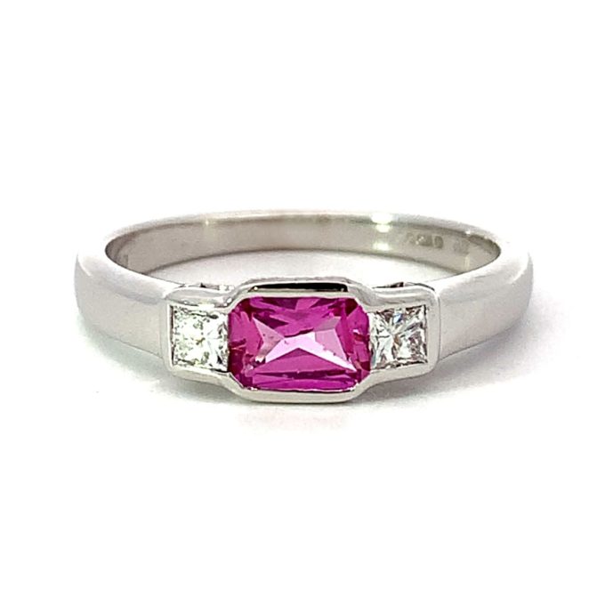 Pink Sapphire and Diamond Trilogy Ring