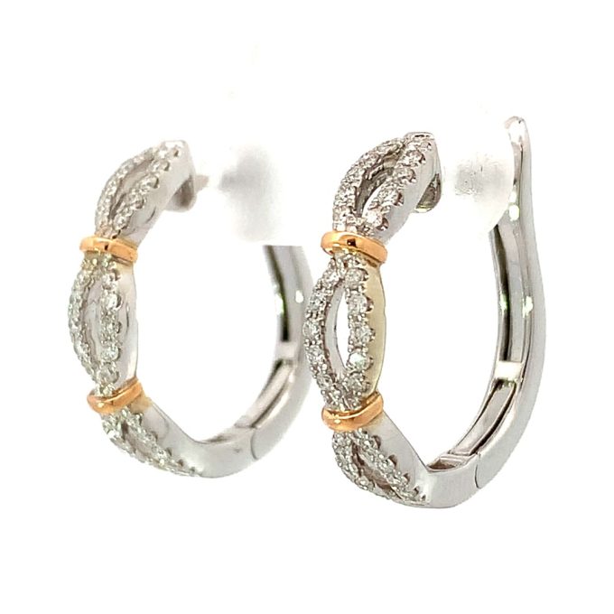 Diamond Pave Two Tone Gold Hoop Earrings