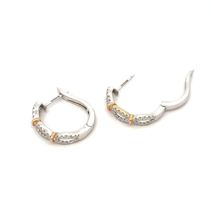 Diamond Pave Two Tone Gold Hoop Earrings