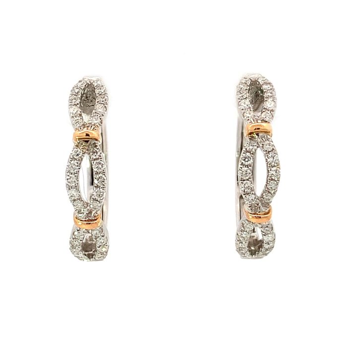 Diamond Pave Two Tone Gold Hoop Earrings