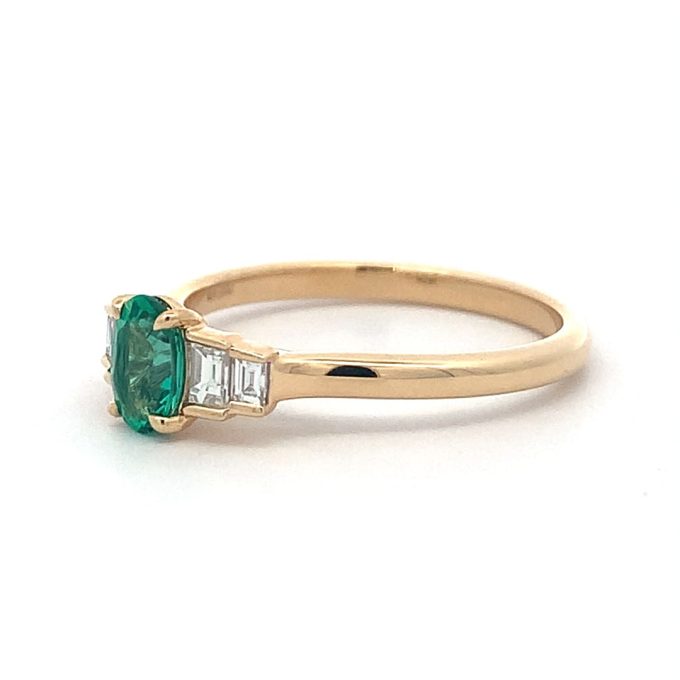 Emerald & Diamond Deco Yellow Gold Ring