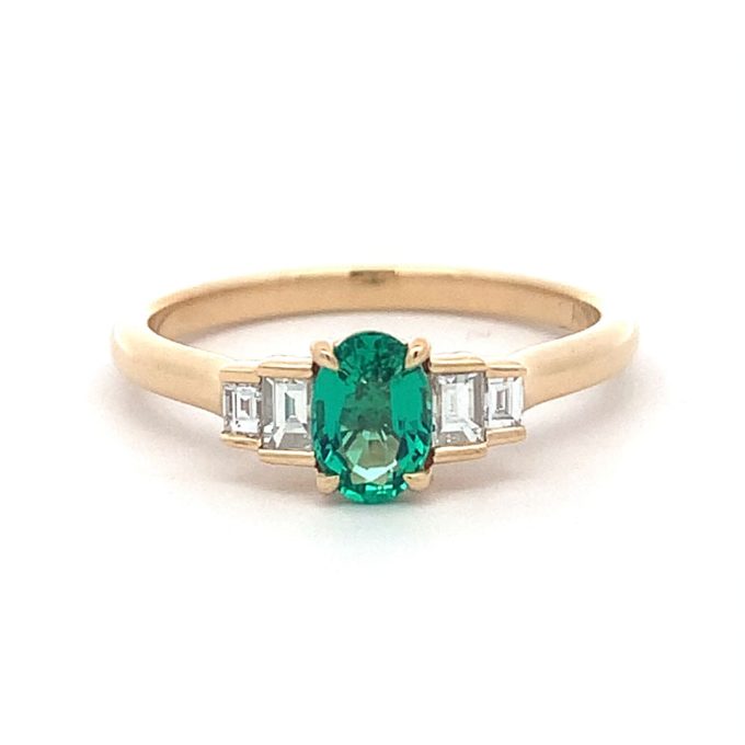 Emerald & Diamond Deco Yellow Gold Ring