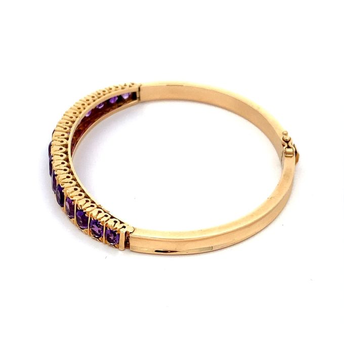 18ct Gold Amethyst Hinged Bangle