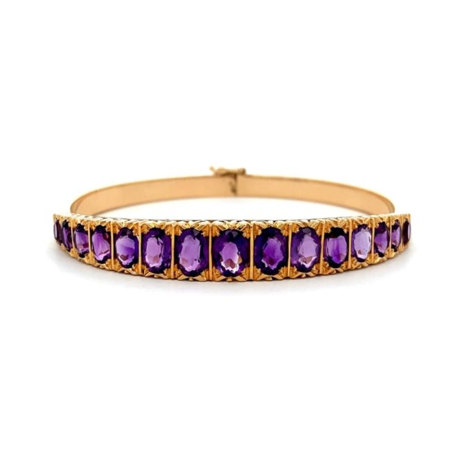 18ct Gold Amethyst Hinged Bangle