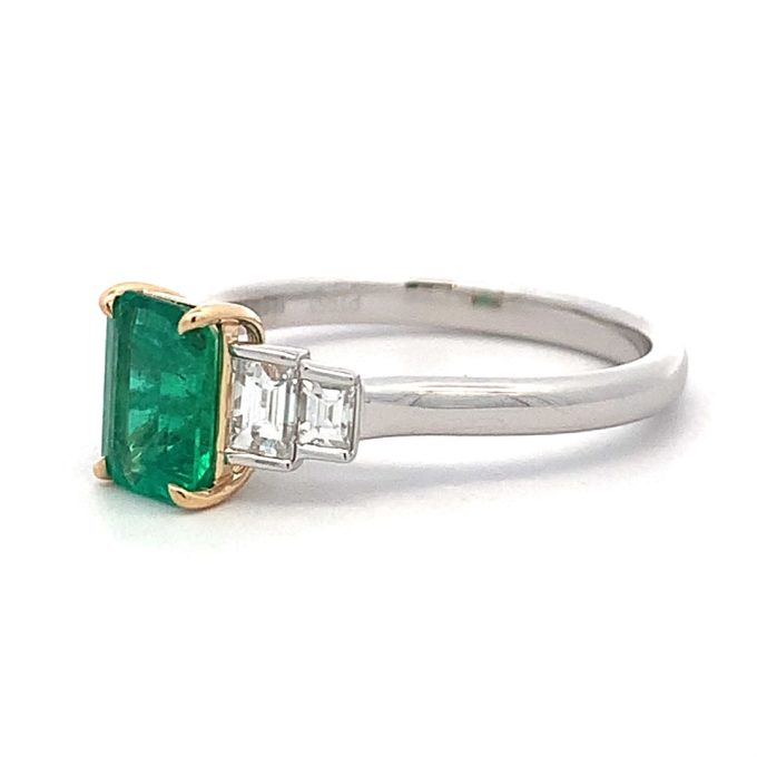 Emerald & Diamond Deco Platinum Ring