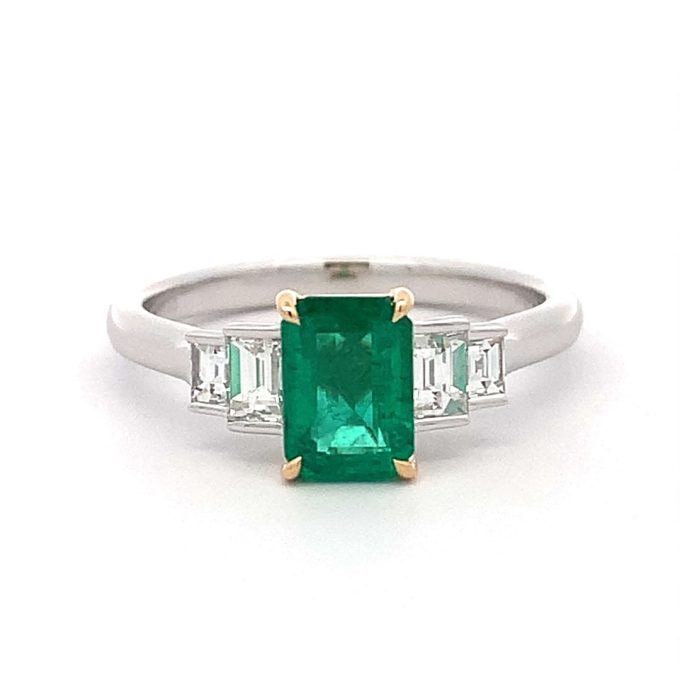 Emerald & Diamond Deco Platinum Ring