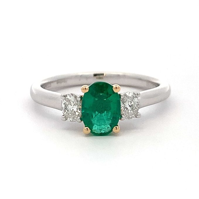 Emerald & Diamond Platinum Trilogy Ring