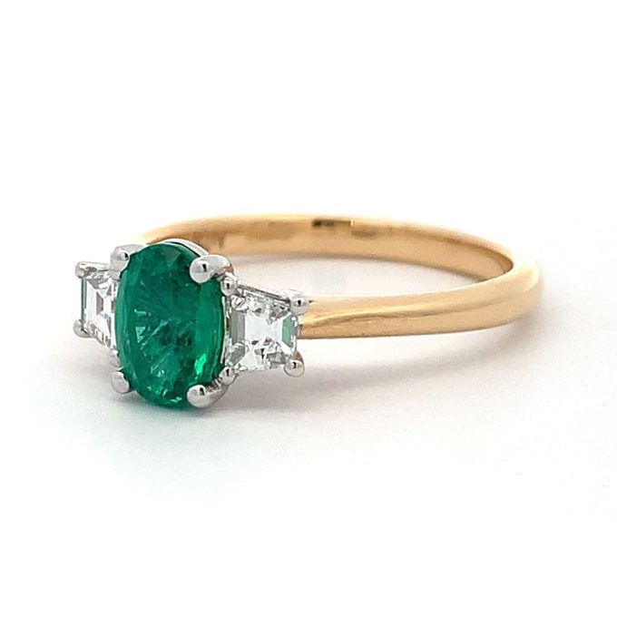Emerald & Trapezoid Diamond Yellow Gold Ring