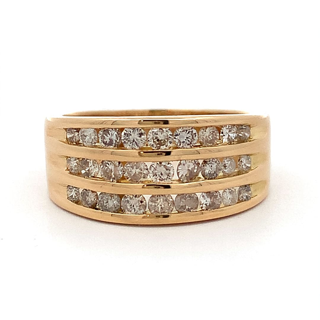 18ct Gold Three Row Diamond Dress Ring