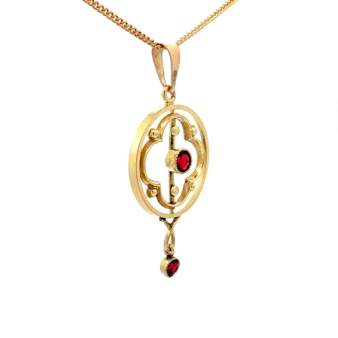 Antique Gold and Red Spinel Pendant Necklace
