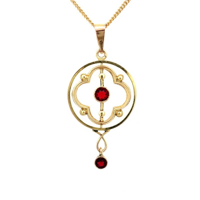 Antique Gold and Red Spinel Pendant Necklace
