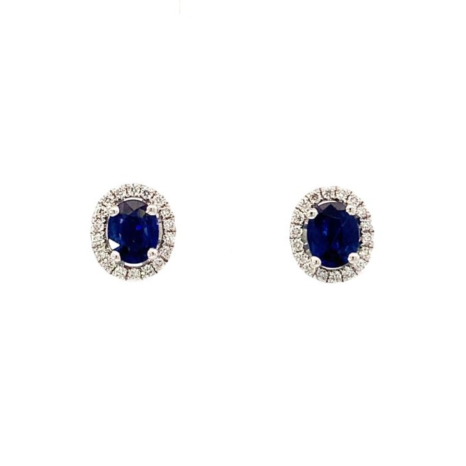 Oval Sapphire and Diamond Halo Stud Earrings