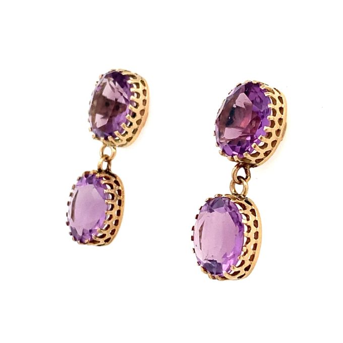 Gold and Amethyst Drop Earrings