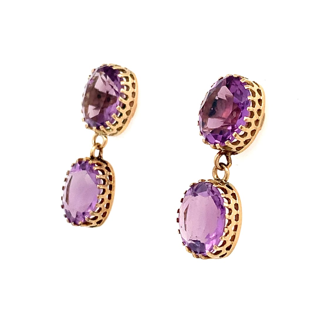 Gold and Amethyst Drop Earrings