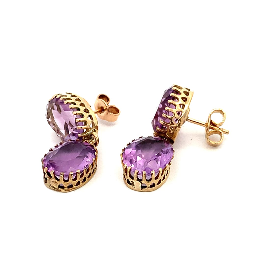 Gold and Amethyst Drop Earrings