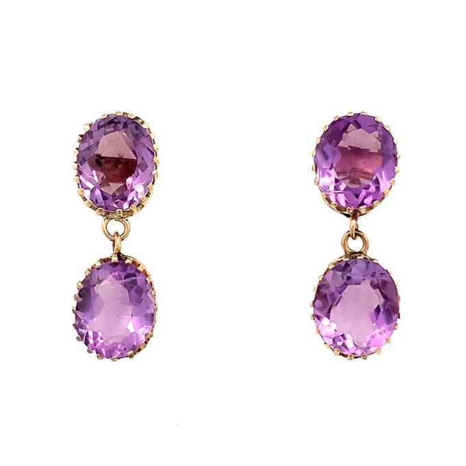 Gold and Amethyst Drop Earrings