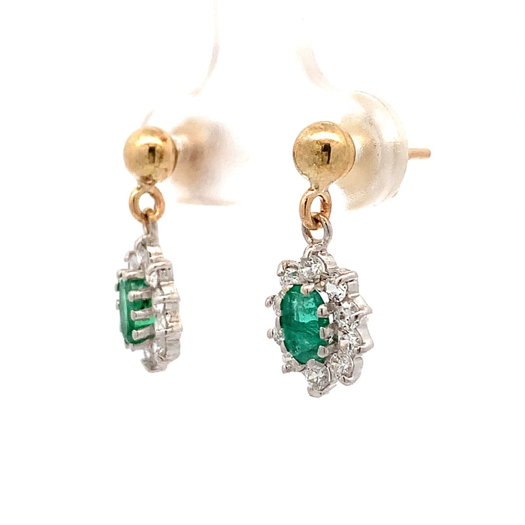 Emerald and CZ Drop Earrings