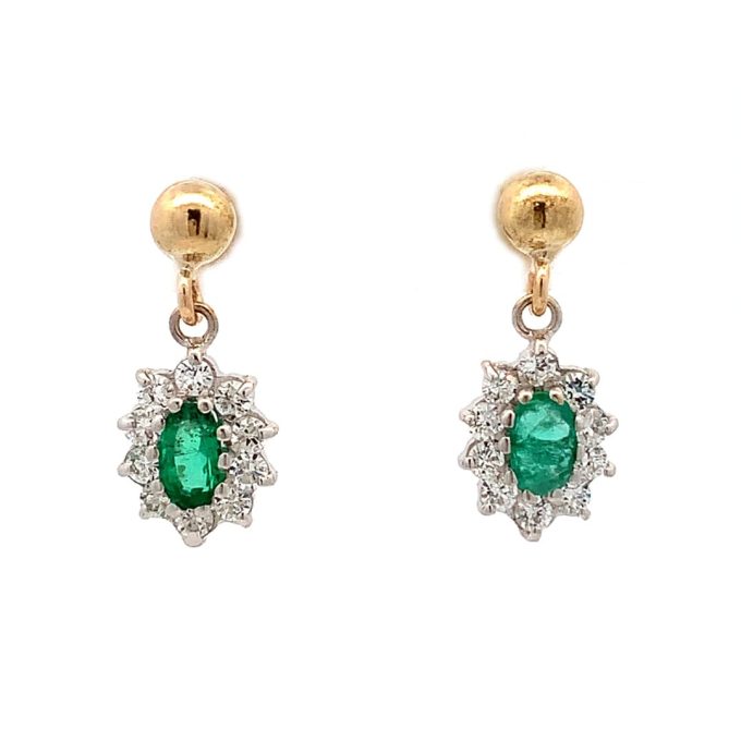 Emerald and CZ Drop Earrings