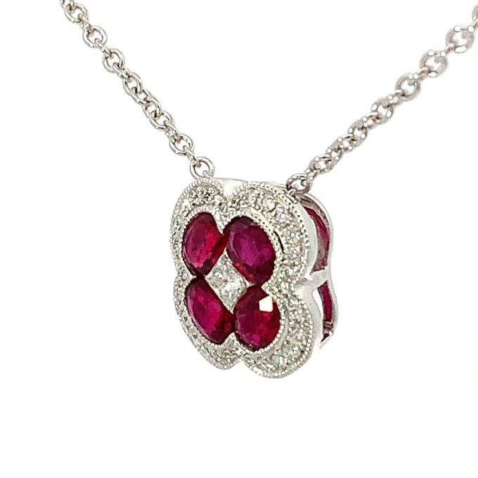 Ruby and Diamond Pave Quatrefoil Necklace