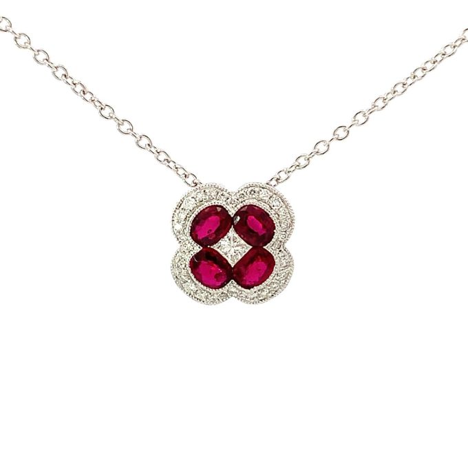 Ruby and Diamond Pave Quatrefoil Necklace