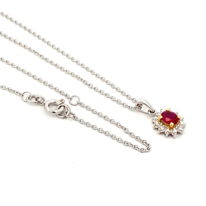Ruby and Diamond Cluster Necklace