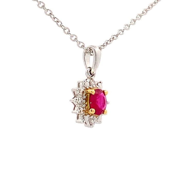 Ruby and Diamond Cluster Necklace