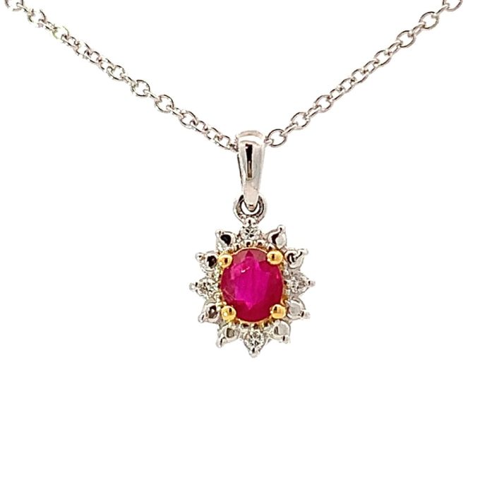 Ruby and Diamond Cluster Necklace