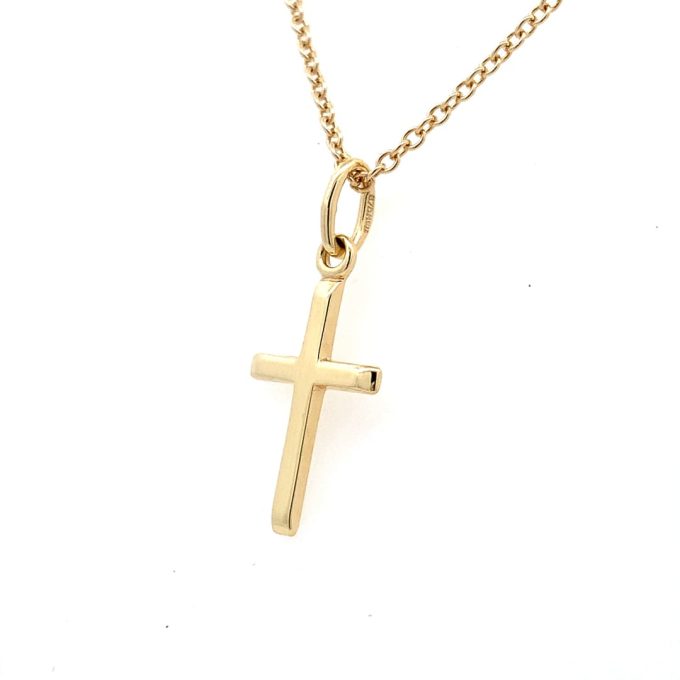 Yellow Gold Solid Cross Necklace - 14mm