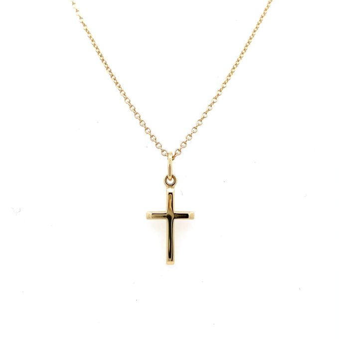 Yellow Gold Solid Cross Necklace - 14mm
