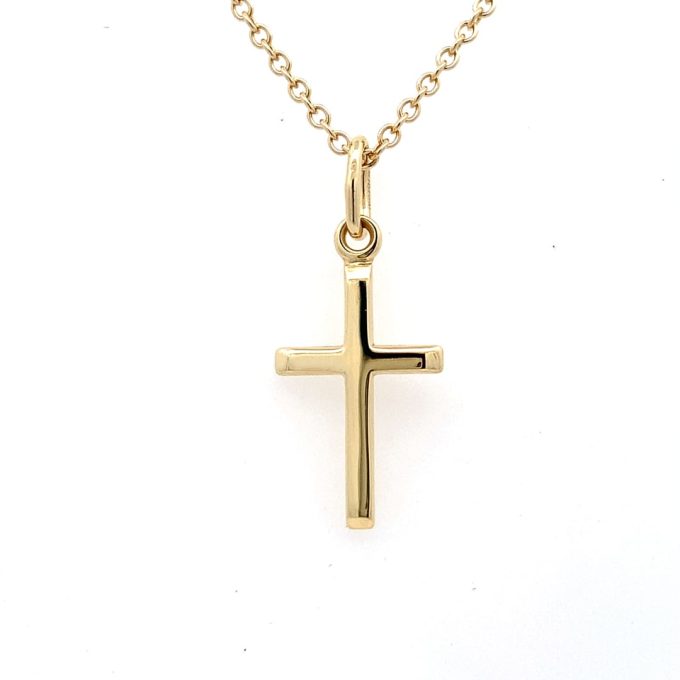 Yellow Gold Solid Cross Necklace - 14mm