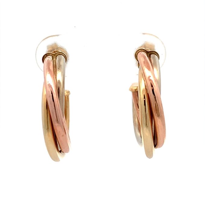 Tri-Colour Gold Tube 3/4 Hoop Earrings