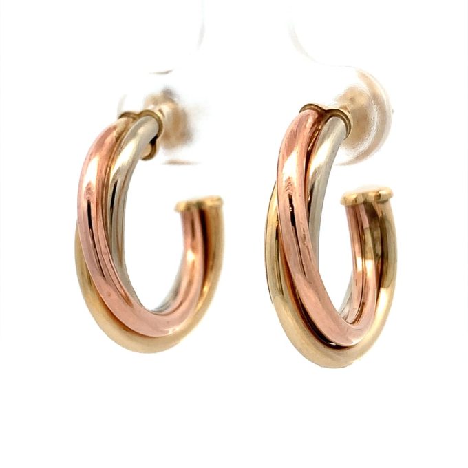 Tri-Colour Gold Tube 3/4 Hoop Earrings