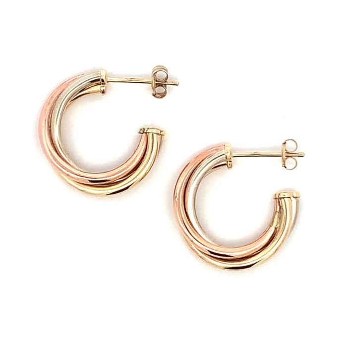 Tri-Colour Gold Tube 3/4 Hoop Earrings