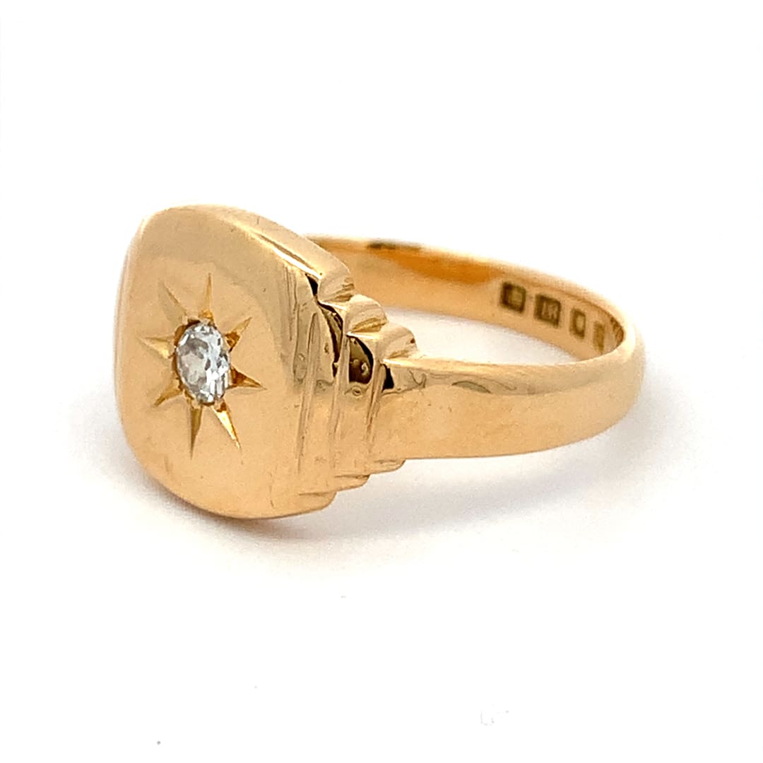 Diamond Set Cushion Top Signet Ring
