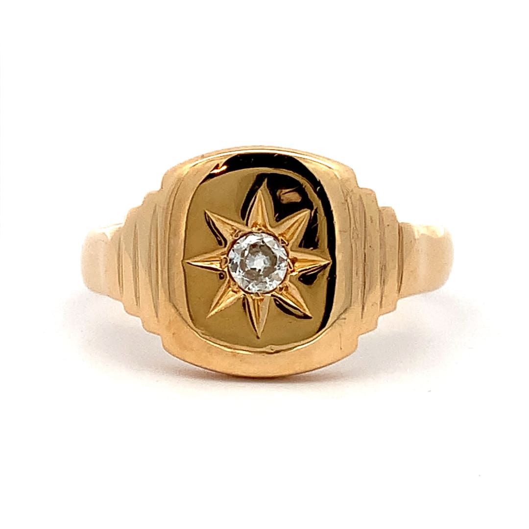 Diamond Set Cushion Top Signet Ring