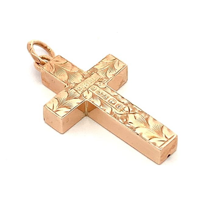 Antique Engraved Rose Gold Cross
