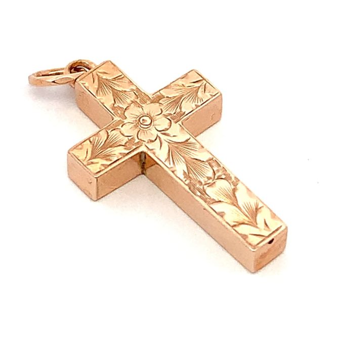 Antique Engraved Rose Gold Cross