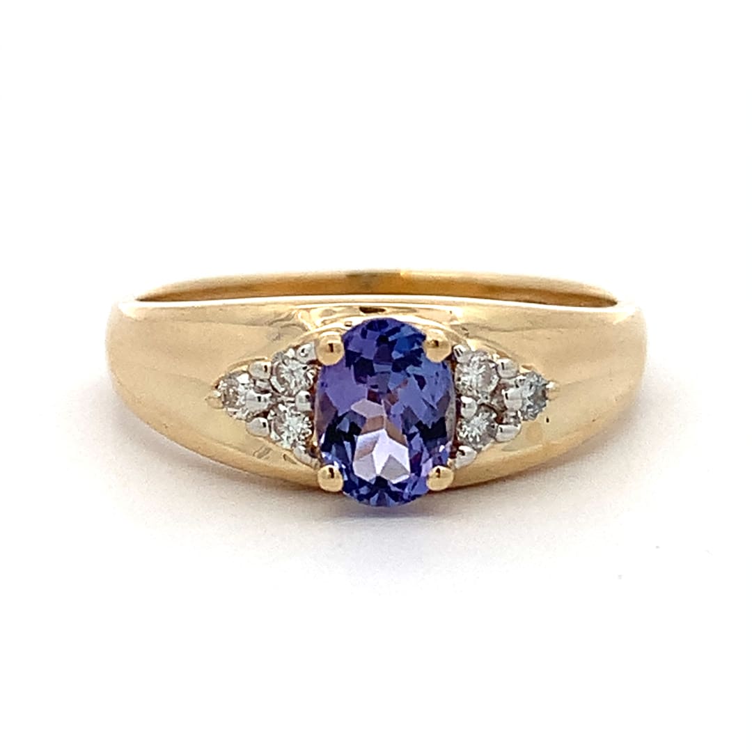 14ct Gold Tanzanite and Diamond Cluster Ring