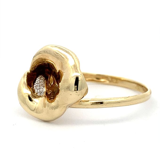 Diamond Set Gold Lily Ring