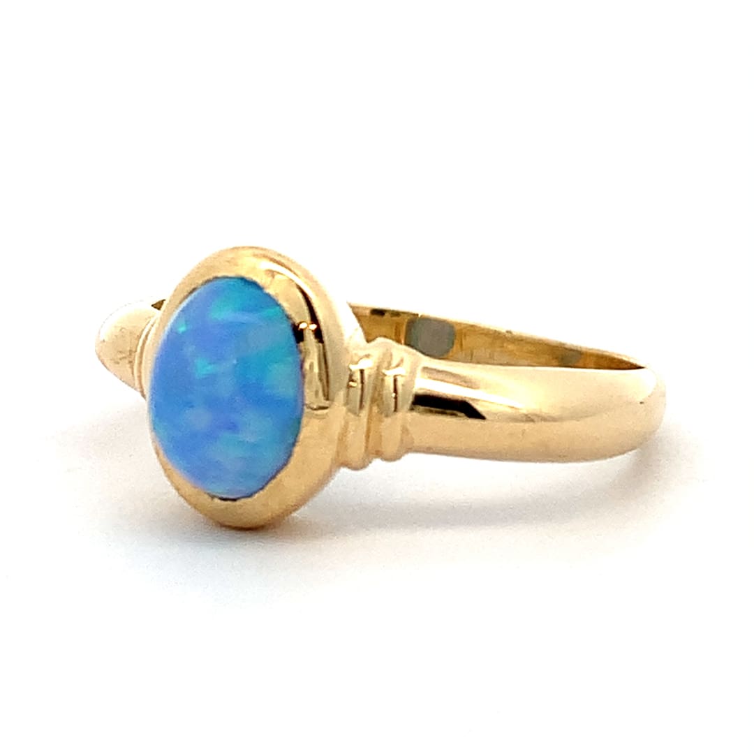 Yellow Gold Cultured Opal Cabochon Ring