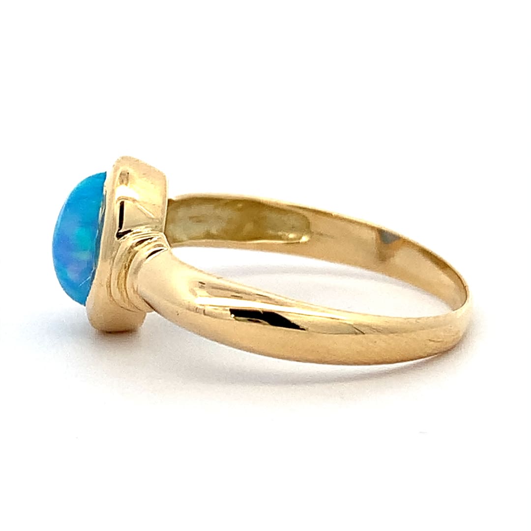 Yellow Gold Cultured Opal Cabochon Ring