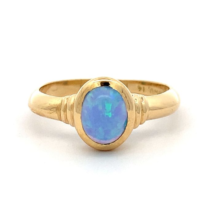 Yellow Gold Cultured Opal Cabochon Ring