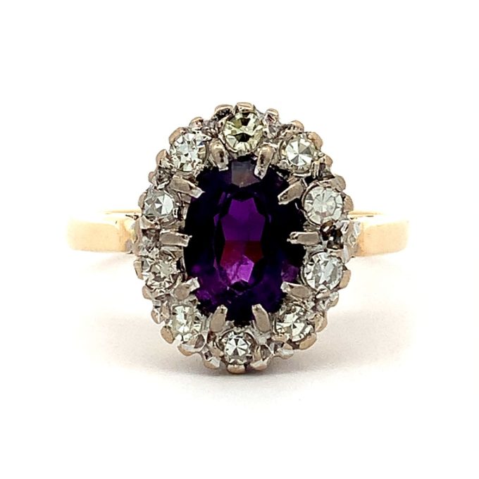 Vintage Amethyst and Diamond Cluster Ring