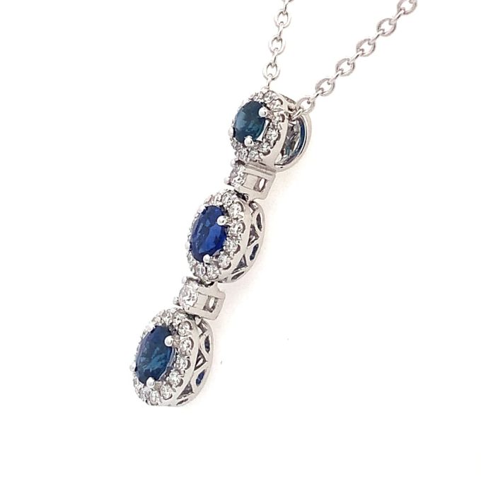 Sapphire and Diamond Drop Pendant Necklace