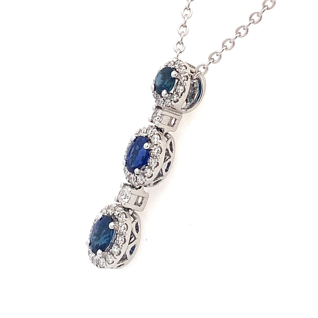 Sapphire and Diamond Drop Pendant Necklace