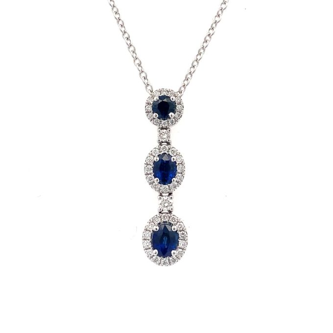 Sapphire and Diamond Drop Pendant Necklace